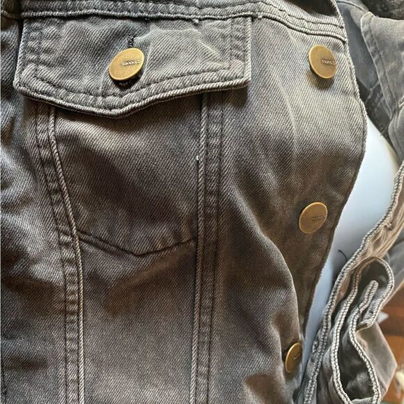 Black/grey  denim jacket with removable faux fur collar sz M - Picture 10 of 16